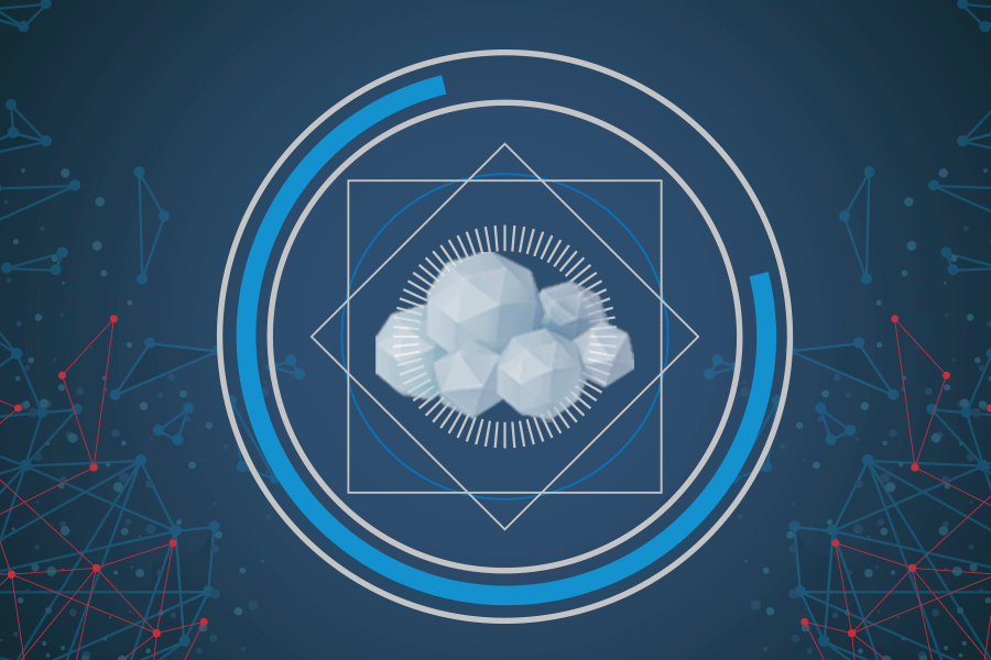 abstract web on blue background with cloud image in middle of a circle