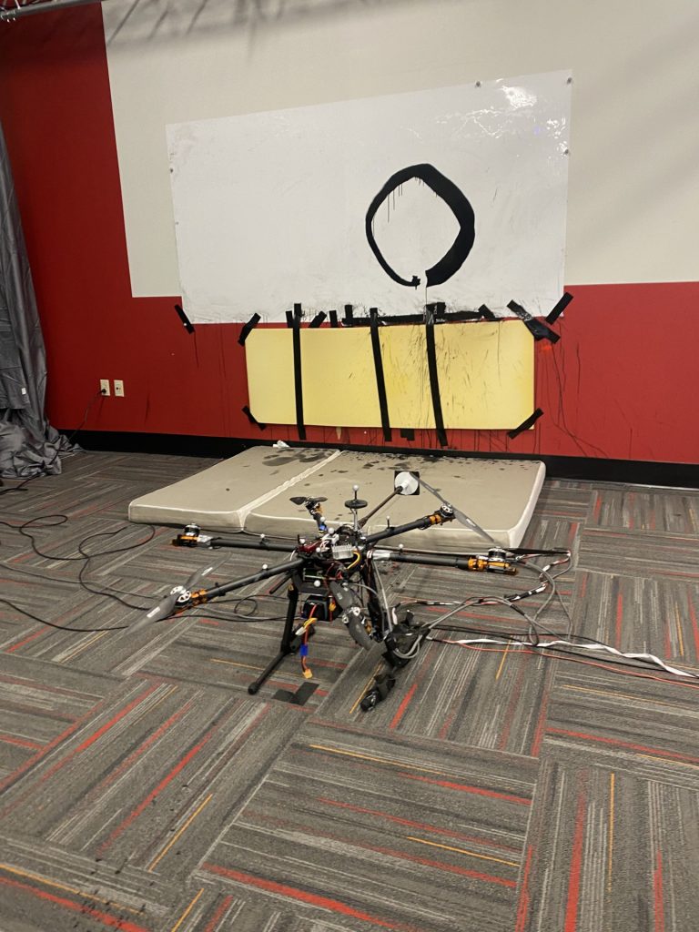 A drone in the Carnegie Mellon Robotics Institute AirLab, where Kimberly and team are building and testing payloads, sensors, and more.